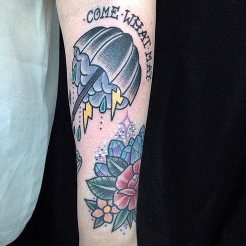 Tattoo with an umbrella and lightning