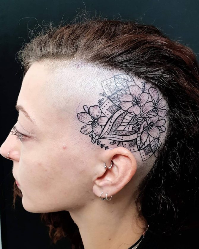 Tattoo Sakura and Mandala on Lady's Head