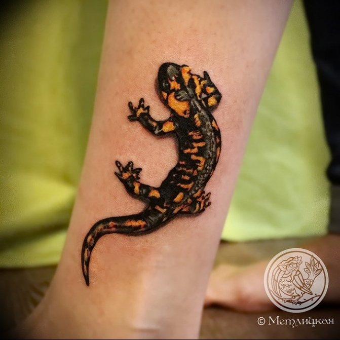 Realism Salamander tatuaj pe tibie