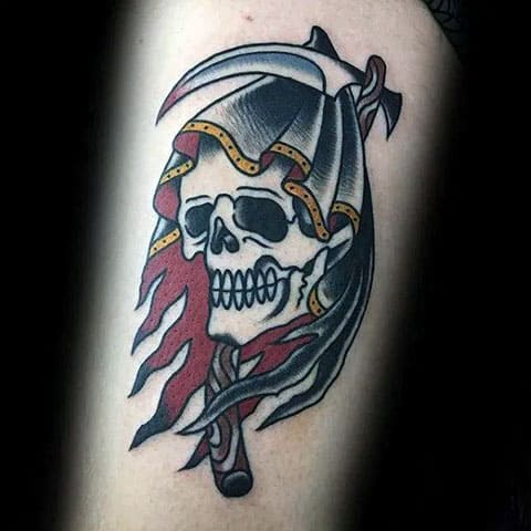Tattoo of death with a scythe