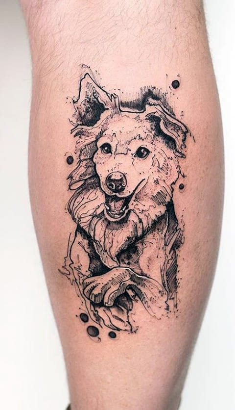 Tattoo dog on his leg