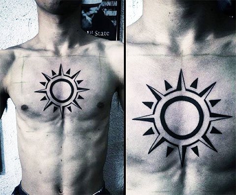 Chest sun tattoo