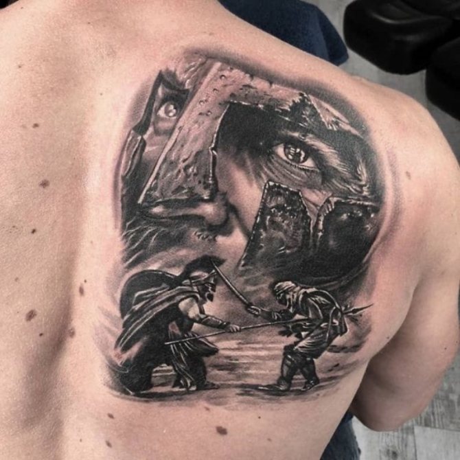 tattoo of a Spartan on his back