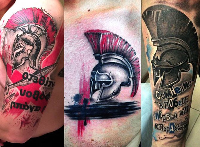 Spartan helmet tattoo. Meaning, sketches, photos