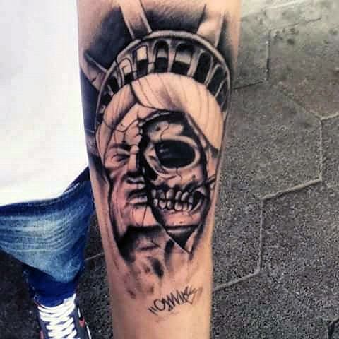 Skull Shaped Statue of Liberty Tattoo