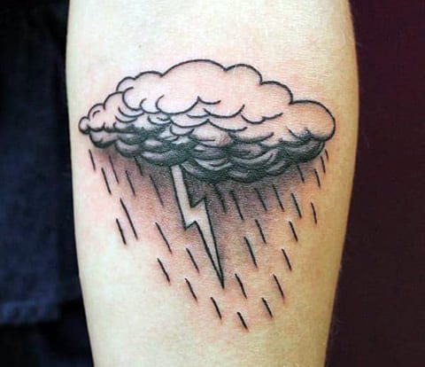 Tattoo of raincloud and lightning