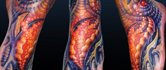 Tatuaggio nello stile Bioorganic. Foto, schizzi, significato