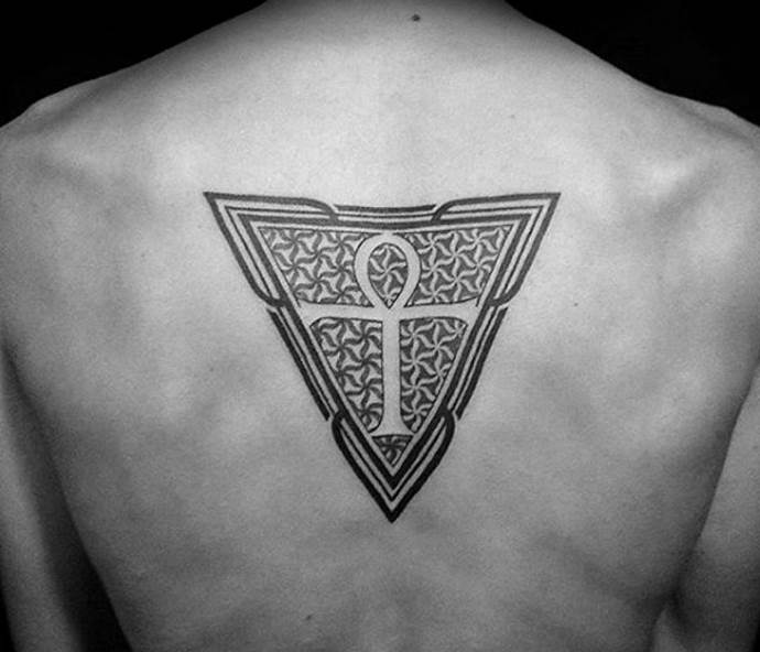 tattoo in the shape of a triangle on his back