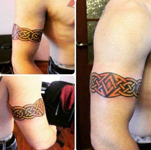 Tattoo around the biceps male, female. Photo: in the Slavic style, the Scythian pattern, Celtic knots