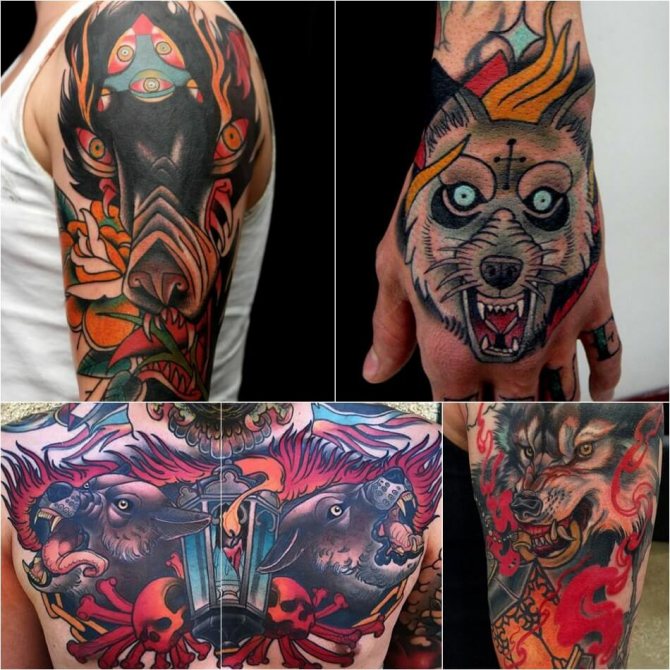 Tatuaj lup - Subtilitatea tatuajului lup - Tatuaj lup pe foc - Tatuaj lup cu ochii arzând
