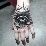 Tattoo of the all-seeing eye on the wrist