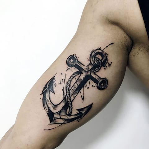 Anchor tattoo on hand for men