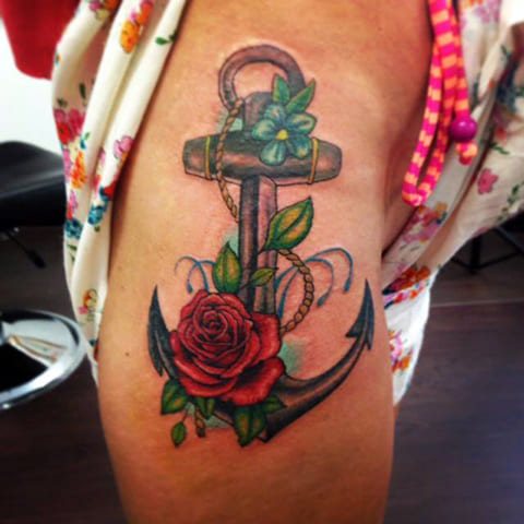 Anchor Rose Tattoo for Girls
