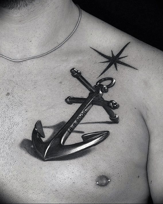 Anchor tattoo on chest