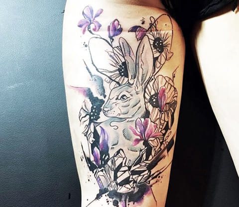 Tattoo watercolor hare