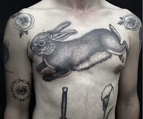 Tattoo hare on chest