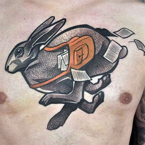 Tattoo a hare on his chest