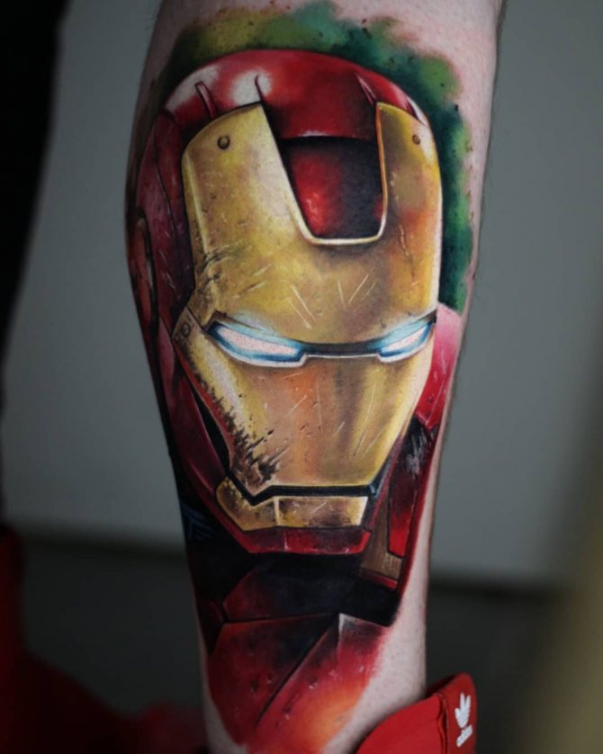 Tattoo of Iron Man in an Old Suit