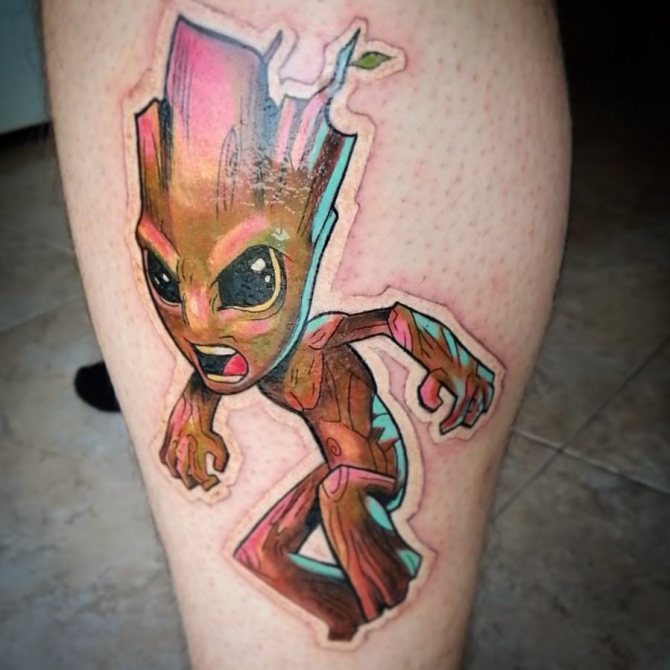 Evil Groot Tattoo on Leg