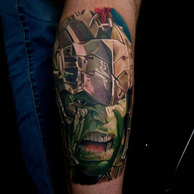 Evil Hulk Tattoo on Leg