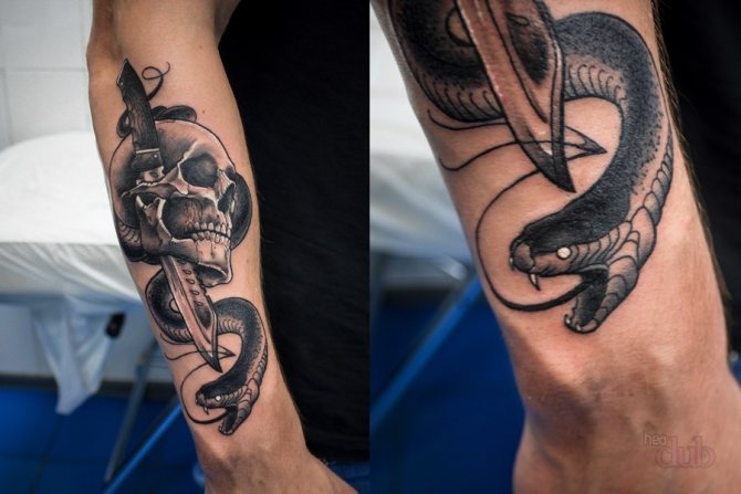 Snake tattoo with a sword