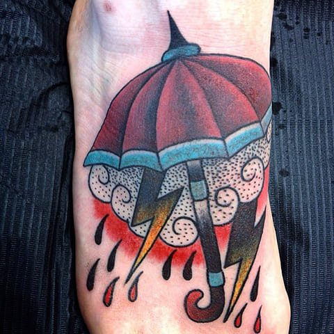Umbrella and Lightning Tattoo