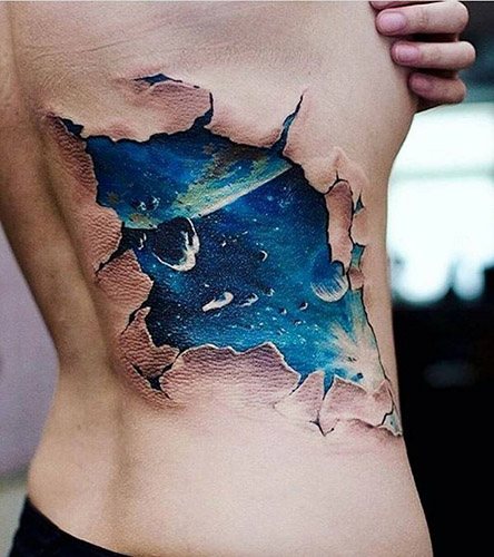 Starry sky tattoo is black and white and colored. Meaning