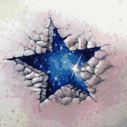 Starry sky tattoo is black and white and colored. Meaning