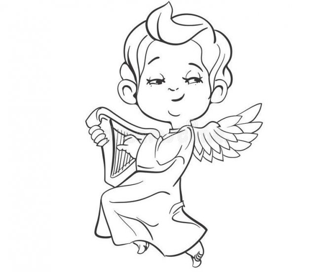 Flying angel tattoo with a musical instrument