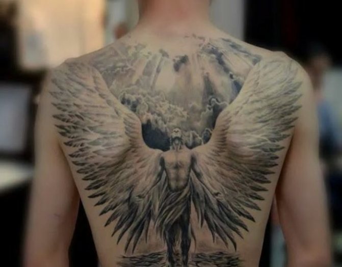 Archangel tattoo on a man's back