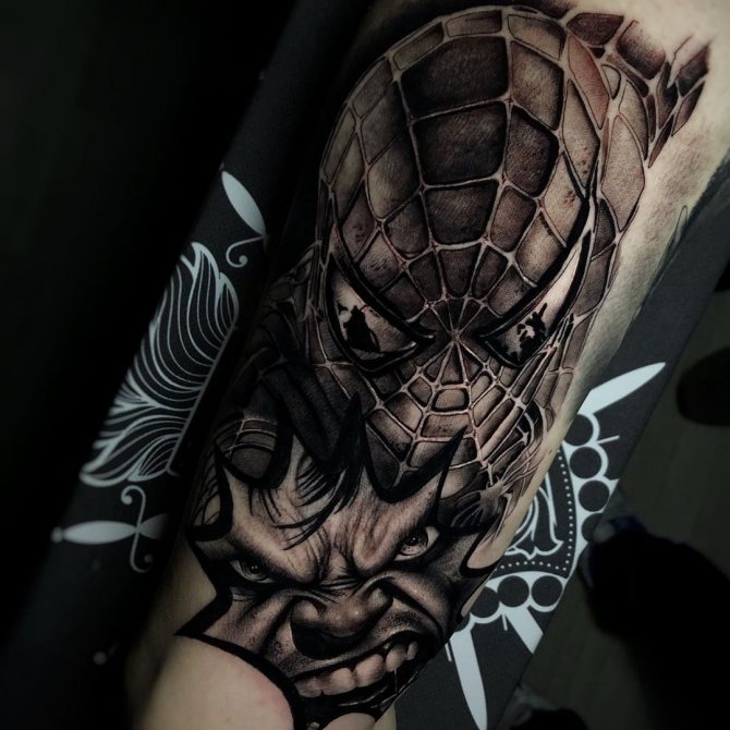 Tattoo of Spider-Man and Hulk on Arm