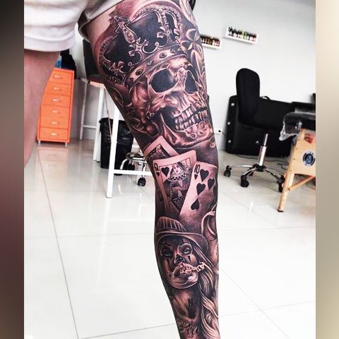 Chicano leg tattoo - photo