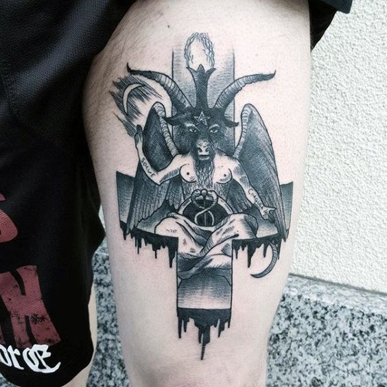 Tattoo of the devil and inverted cross