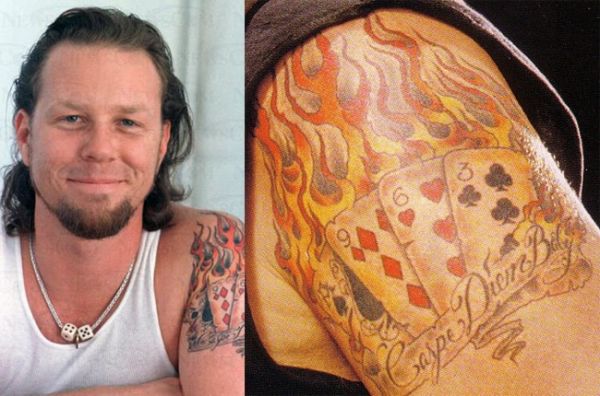 James Hatfield tattoo: cards and fire