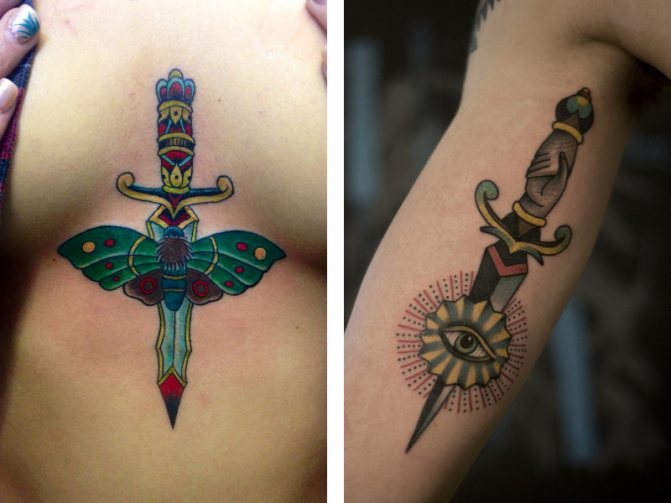 Dagger tattoo in different styles