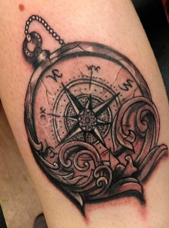 Compass tattoo: meaning on the arm, shoulder, forearm, wrist, elbow, leg
