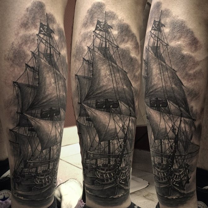 Shin Ships Tattoo
