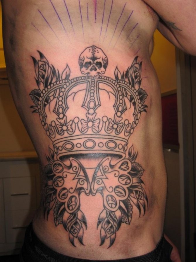 Tattooed crown on the side of a man