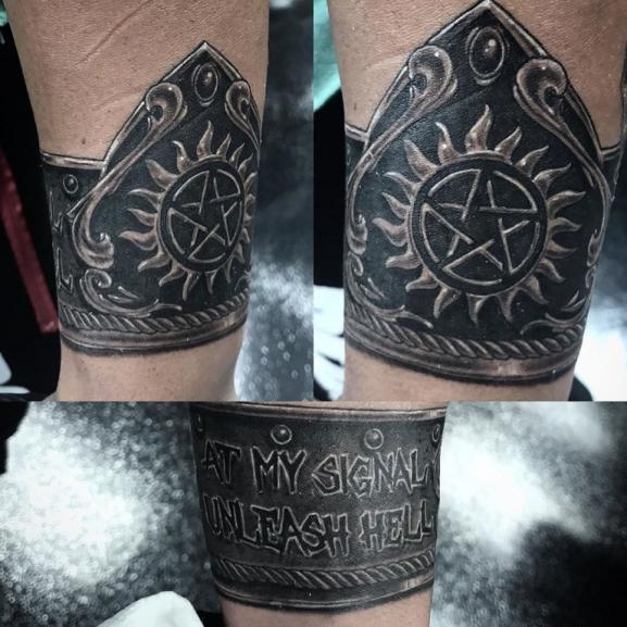 Tattoo of armor on the wrist