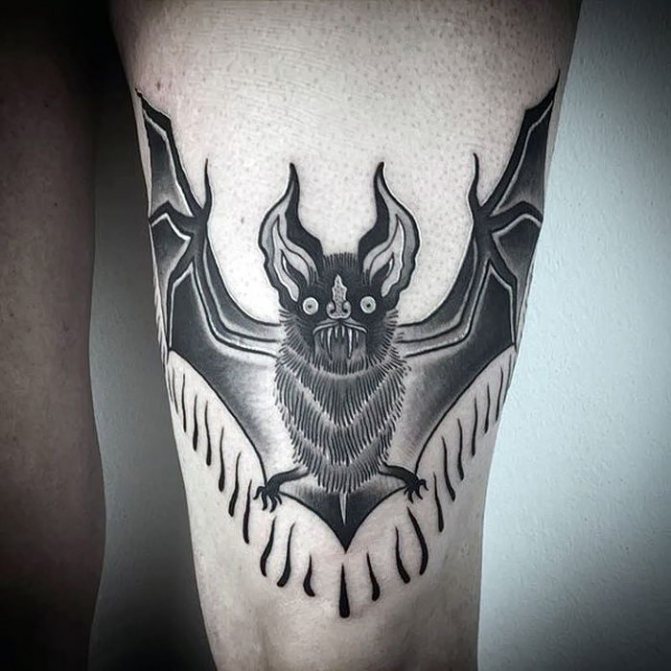 Bat Tattoo Dotwork Tattoo on Thigh