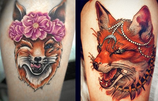 Fox tattoo - meaning for women depending on body zone and manner of image