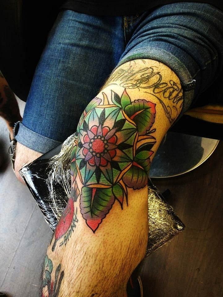 Male Knee Mandala Tattoo