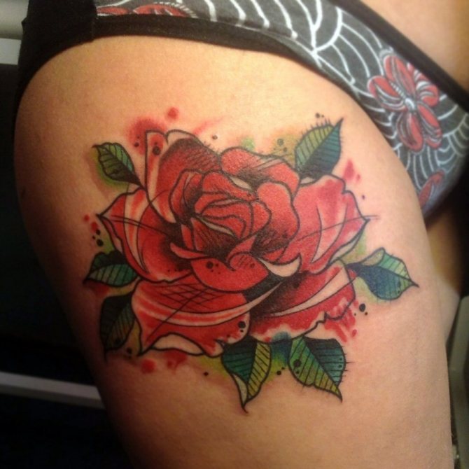 Tattoo of a rose on the hip