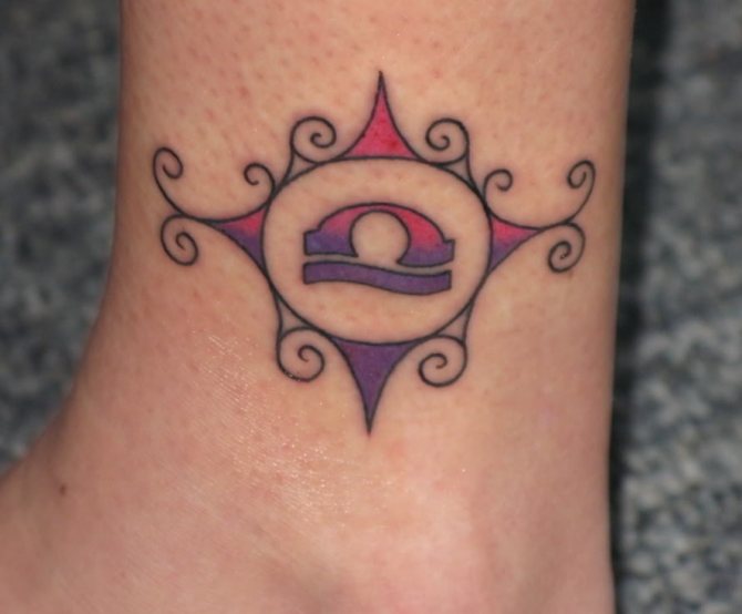 Ankle tattoo of the zodiac sign of Libra