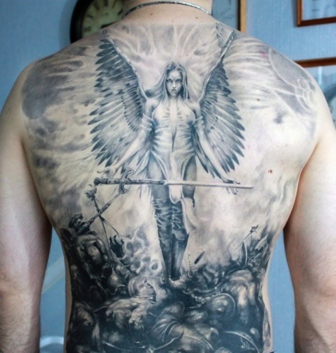 Full back male tattoo as a Valkyrie