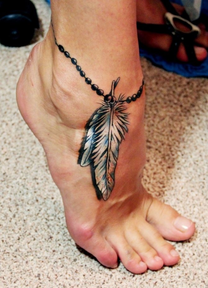 Tattoo amulet in the form of a feather.