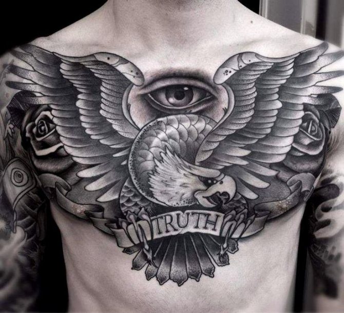 Male chest eagle tattoo