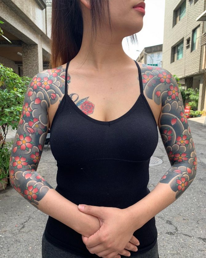 Sakura Sleeve Tattoo for Girls