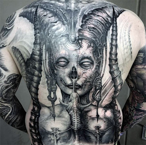Full back demon tattoo