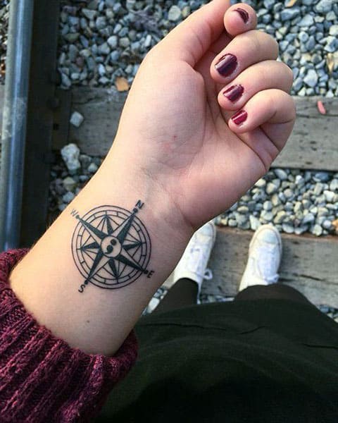 Compass tattoo on wrist
